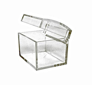 Clear Acrylic Box with Hinged Lid; Small Treasure Chest Shape Container with Bonus Perfume Studio Pure Parfum 2ml Sample.