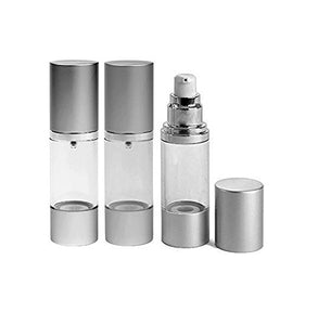 Perfume Studio Airless Pump Bottle 1 oz: Set of 3 Cosmetic Treatment Airless Pump Bottles with Aluminum Metal Shell Top/Bottom (Free Perfume Studio Oil Sample Included)