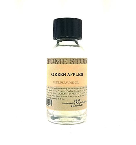 Pure Perfume Oil for Perfume Making, Personal Body Oil, Soap, Candle Making & Incense; Splash-On Clear Glass Bottle. Premium Quality Undiluted & Alcohol Free (1oz, Green Apples)