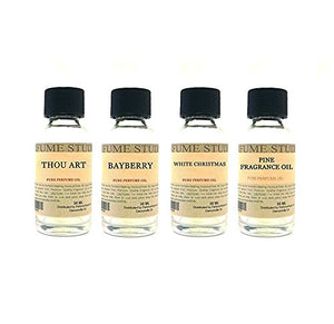 Holiday Fragrance Oil Set for Perfume Making, Personal Body Oil, Soap, Candle Making , Incense; 4 Splash-On 30ml Bottles (WhiteChristmas-ThouArt-Pine-BayBerry)