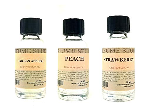 Perfume Studio Fragrance Oil Set 3-Pk 1oz Each for Making Soaps, Candles, Bath Bombs, Lotions, Room Sprays, Colognes (Aromatic Fruity, Green Apples, Peach, Strawberry)