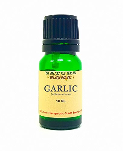Natura Bona Garlic Essential Oil - 100% Pure, Premium Therapeutic Grade Oil in a 10ml UV Protected Green Glass Euro Dropper Bottle. (Garlic)