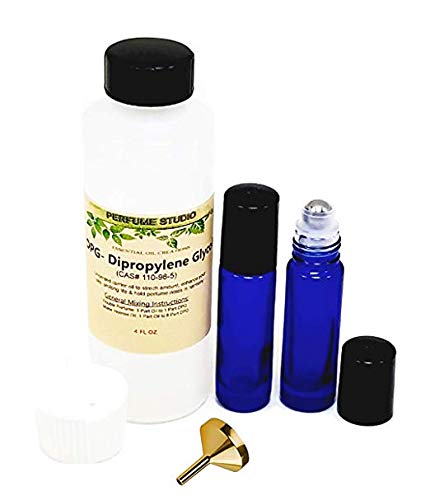 Fragrance Oil Making Kit to Use With Our Pure Perfume Oils; 4.2oz DiPropylene Glycol (DPG) Carrier Oil Bottle, Two 7ml Empty Glass Roll-on Bottles, One Perfume Funnel (Perfume Oil Making Kit, Set)