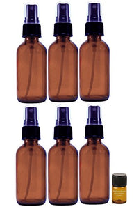 Perfume Studio 6 Piece Set; Empty 2oz Amber Glass Fine Mist Spray Bottles with a Bonus 2ml Perfume Studio Fragrance Sample (Mist Sprayer Bottles)