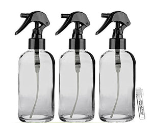 Perfume Studio 4oz Boston Round Clear Glass Spray Bottles with Trigger Sprayers (Pack of 3 Bottles with a Complimentary Perfume Oil Sample)