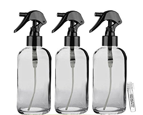 Perfume Studio 4oz Boston Round Clear Glass Spray Bottles with Trigger Sprayers (Pack of 3 Bottles with a Complimentary Perfume Oil Sample)