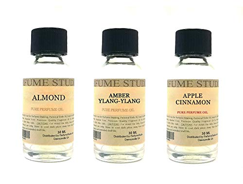 Perfume Studio Fragrance Oil Set 3-Pk 1oz Each for Making Soaps, Candles, Bath Bombs, Lotions, Room Sprays, Colognes (Oriental Spicy, Almond, Amber Ylang-Ylang, Apple Cinnamon)