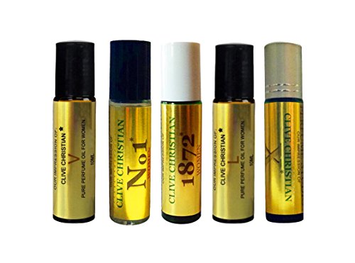 5 Piece 10ml Roll On Set of Clive-Ch IMPRESSION Perfume Oils for Women. Our VERSION of No.1, X, 1872, L, V. Premium Fragrance with SIMILAR Accords to Designer Brand, 100% Pure, No Alcohol