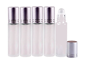 Perfume Studio Top of The Line Frosted Glass Roller Bottles with a Real Smooth Glass Ball & Brushed Aluminum Cap (5 Units). The Rolls Royce of Rollers Designed for Essential Oils & Aromatherapy