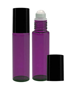 Perfume Studio® Purple Glass Roll Ons, 2 Piece Set with Black Cap .33oz (Plastic Ball, Purple)