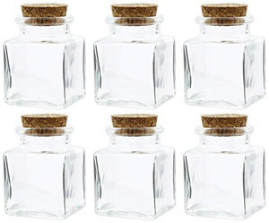 Set of 6 Fashioncraft 2.5" Square Decorative Clear Glass Jars with Corks