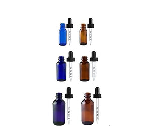 Perfume Studio Calibrated Glass Dropper - Pack of 6 Droppers: Amber/Cobalt .5oz, 1oz, 2oz; Plus Free Perfume Sample Vial (1 of each color/size)