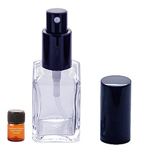 Perfume Studio Empty Refillable Glass Spray Bottle with Black Sprayer, Plus a Free 2ml Pure Perfume Oil Sample (Clear Glass Sprayer Botte - 2 PCS, 1oz)