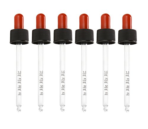 Calibrated Glass Dropper with 20/410 Neck Finish & 3 13/16 Glass Pipette with .25mL.50mL.75mL and 1mL Graduations; Bulb Tip Pipettes; 7mm x 104mm (6-Pack; No Bottles) Free Perfume Sample Included