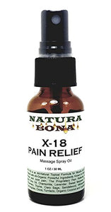 Natura Bona X-18 Spray Oil. An All-Organic Penetrating Synergistic Massaging Blend, Helps eases minor pains associated with non-disease states; 1oz Glass Spray Bottle.