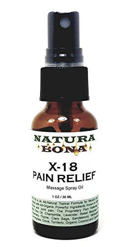 Natura Bona X-18 Spray Oil. An All-Organic Penetrating Synergistic Massaging Blend, Helps eases minor pains associated with non-disease states; 1oz Glass Spray Bottle.