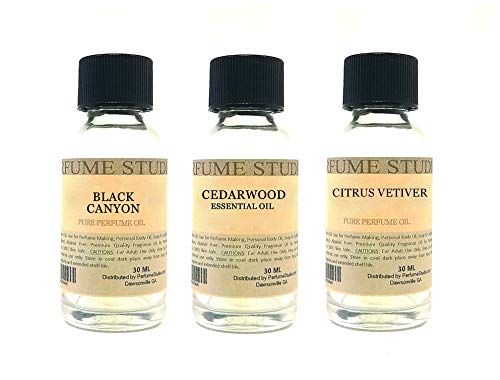 Perfume Studio Fragrance Oil Set 3-Pk 1oz Each for Making Soaps, Candles, Bath Bombs, Lotions, Room Sprays, Colognes (Oriental Woody, Black Canyon, Cedarwood, Citrus Vetiver)