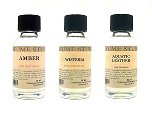 Perfume Studio Fragrance Oil Set 3-Pk 1oz Each for Making Soaps, Candles, Bath Bombs, Lotions, Room Sprays, Colognes (Aromatic Oriental, Amber, Wisteria, Aquatic Leather)