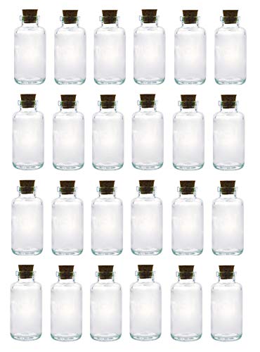 Apothecary Essential Oil Bulk Glass Bottles with Cork; 6oz Liquid Capacity. Clear, Thick Glass Essential Oil Bottle with Complimentary Perfume Oil Sample (24, Apothecary Corked Glass Bottle)