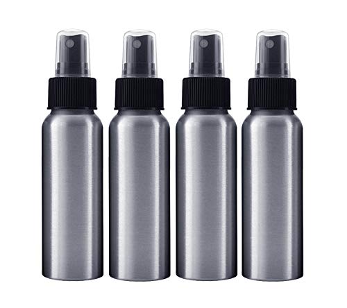 Aluminum Bottles for Essential Oils; 2.7 oz 4-Pack with Different Choice of Tops & Free Perfume Studio Sample Fragrance. (Black Fine Mist Sorayer)