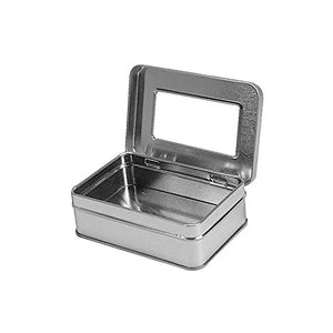 Rectangular Hinged Tin Box Containers with Clear Hinged Top. Use For First Aid Kit, Survival Kits, Storage, Herbs, Pills, Crafts and More. (6, Clear Top: 4.12" X 2.75" X 1.38")