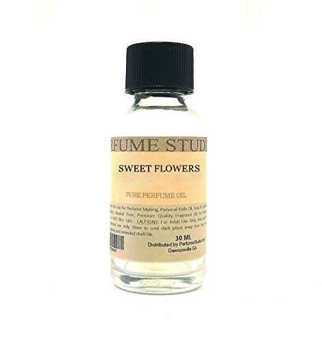 Sweet Flowers Fragrance Oil for Perfume Making, Personal Body Oil, Soap, Candle Making & Incense; Splash-On Clear Glass Bottle. Premium Quality Undiluted & Alcohol Free (1oz, Sweet FLowers)