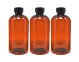 8oz Boston Round Amber Plastic Bottle Â 3 Pack (PET-BPA Free) with Choice of Pump, Spray, Trigger Spray or Cap. 2ml Pure Parfum Oil Sample Included.