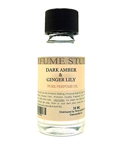Pure Perfume Oil for Perfume Making, Personal Body Oil, Soap, Candle Making & Incense; Splash-On Clear Glass Bottle. Premium Quality Undiluted & Alcohol Free (1oz, Dark Amber & Ginger Lily)
