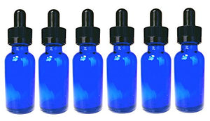 Perfume Studio Essential Oil Glass Dropper Bottles with Sterile Child Resistant Cap/Pipette & Bonus Perfume Oil Sample; Set of 6 Dropper Bottles (Cobalt Glass)
