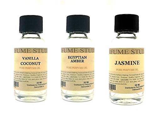 Perfume Studio Fragrance Oil Set 3-Pk 1oz Each for Making Soaps, Candles, Bath Bombs, Lotions, Room Sprays, Colognes, Vanilla Coconut, Egyptian Amber, Jasmine
