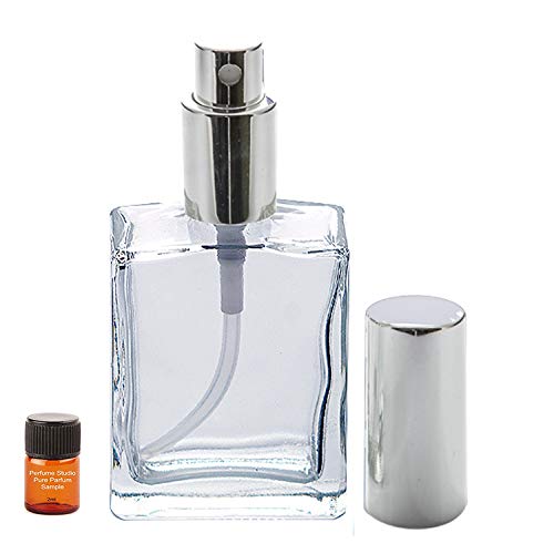 Perfume Studio Top Quality Perfume Spray Empty Refillable Glass Bottle with Silver Sprayer with a Free 2ml Pure Perfume Oil Sample (Clear Glass Silver Sprayer - 1 PC, 1oz)