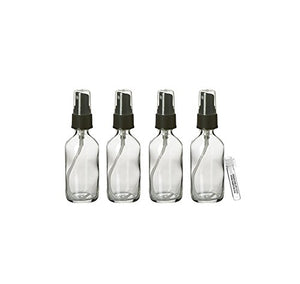 Perfume Studio 2oz Clear Glass Spray Bottles & Body Oil Sample. (4 Units, Black Fine Mist Sprayers & Perfume Studio Oil Sample)
