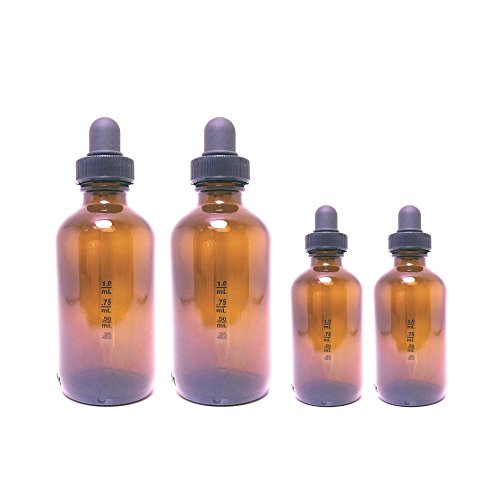 Perfume Studio Calibrated Amber Glass Dropper Bottle Set (4 Pcs; 2 Four Ounce & 2 Two Ounce Bottles)