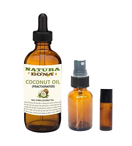 Natura Bona EO Carrier Oil Kit. Ideal for blending and diluting essential oils; 4oz Fractionated Coconut Bottle, 30ml Empty Spray Bottle, 10ml Roller Bottle. (EO Carrier Oil Kit)