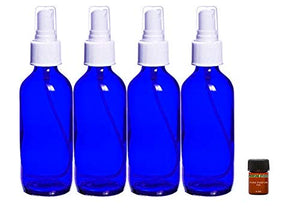 Perfume Studio 2oz Cobalt Glass Spray Bottles; 4-Pack with Bonus 2ml Perfume Studio Fragrance Sample. Use for Essential DIY Oils, Fragrances, Room Sprays, Cleaning Solutions, Hair Spray, and More