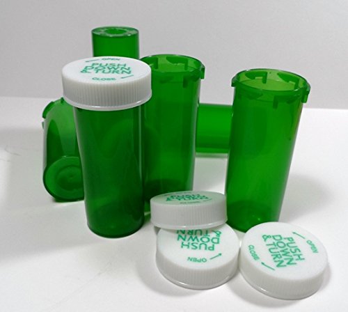 Plastic Prescription Green Vials/Bottles 25 Pack w/Caps Smallest 6 Dram Size-New
