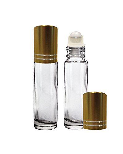 Perfume Studio® 10ml Glass Roller Bottles with Gold Caps for Essential Oils; 2 Piece Set (Plastic Ball, Clear)