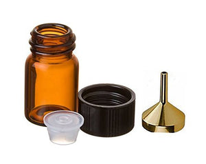 Perfume Studio0153; Small Essential Oil Bottles with Orifice Reducer and Airtignt Cap: Amber Glass (6 PCS - 2 ml (5/8 dram), and a Metal Perfume Funnel