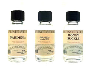 Perfume Studio Fragrance Oil Set 3-Pk 1oz Each for Making Soaps, Candles, Bath Bombs, Lotions, Room Sprays, Colognes (White Floral, Gardenia, Gardenia Jasmine, Honey Suckle)