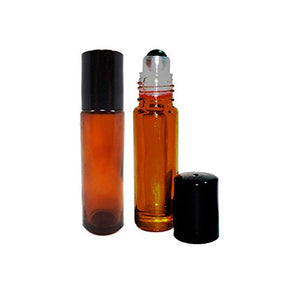 Perfume Studio Amber Glass Roller Bottles with Metal Ball Applicator for Essential Oils, Body Oils and Aromatherapy Oils