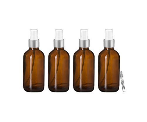 Perfume Studio 4 oz Amber Glass Spray Empty Bottles with Silver Sprayer and Our Body Oil Sample Vial. Use for Essential DIY Oils, Fragrances, Room Sprays, Cleaning Solutions, Hair Spray.
