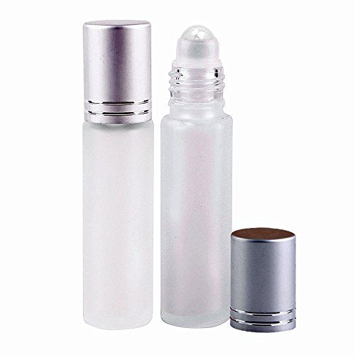 Perfume Studio® Frosted Glass Roller Bottles - 10ml White Frost Rollers with Glass Ball applicator; 2 Piece Set (Glass Ball, White Frost)