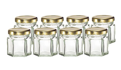Cafe CubanoÂ® Small Mini Hexagon Glass Jars 1.5 Oz Perfect Storing Honey, Jam, for Wedding Favors, Showers, Spices, and Baby Foods (8 Jars)