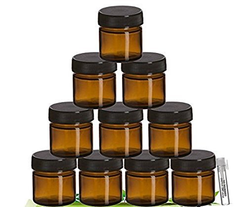 Perfume Studio Amber Glass Jar Set with Black Screw Lids For Cosmetics, Ointments, Salves, Skincare, Storage & More (25 ml - 10 Jars), Complimentary Sample Oil Inncluded