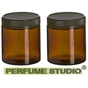 Perfume Studio® Top Quality Thick Straight Sided 4oz Amber Glass Jar with Black BPA Free Ribbed Black Cap for Cosmetics Solutions