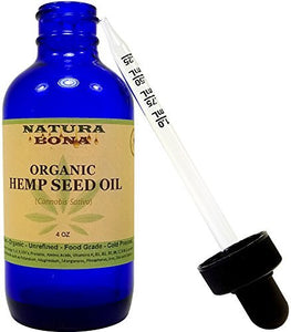 Organic Hemp Seed Oil Rich in Omega 3-6-9, Healthy EFAÂs, Minerals, Proteins. 4oz Cobalt Glass Calibrated Dropper Bottle. Best Cosmetic-Hair Moisturizer