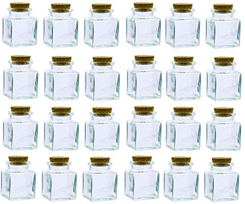Small Square Glass Bulk Jar Bottles with Corks; 2.75 oz Capacity with Complimentary Pure Parfum Sample Included (24, Corked Square Jar)