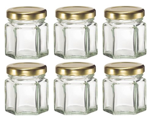 Mini Hexagon Glass Jars for Jam, Honey, Wedding Favors, Shower Favors, Baby Foods, DIY Magnetic Spice Jars (6, 1.5 Oz)