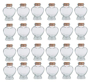 Glass Bottles Heart Shaped with Cork. 3oz Each; Complimentary Pure Parfum Sample Included (24, Corked Heart Shape Jar)