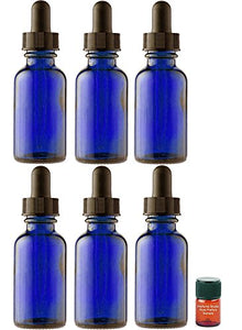 Perfume Studio 6 Piece Essential Oil Dropper Bottle Set; Empty 2oz Blue Cobalt Glass Dropper Bottles with a Bonus 2ml Perfume Studio Fragrance Sample (Dropper Cobalt Bottles)